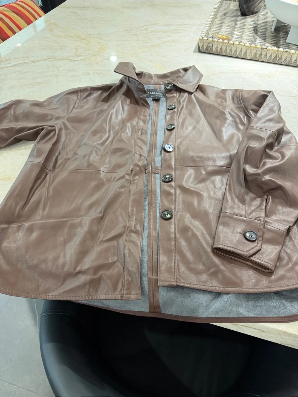 Sanctuary Girls Faux Leather Brown Button-Front Jacket
